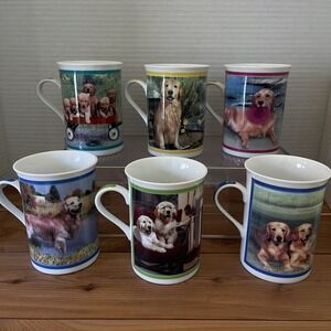 12 Danbury Mint Golden Retriever Dog AKC Porcelain Coffee Tea Mugs Puppy